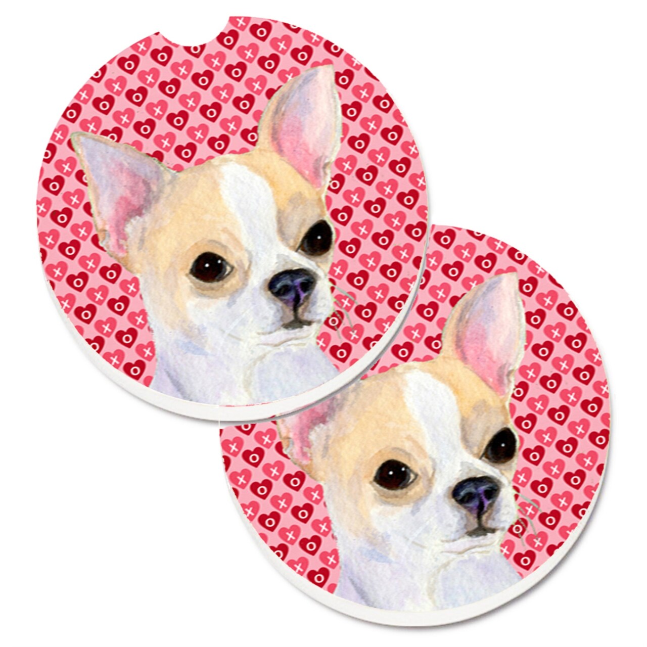 "Caroline's Treasures Chihuahua Hearts Love & Valentine's Day Portrait Set of 2 Cup Holder Car Coasters SS4474CARC, 2.56, Multicolor"